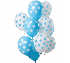 Set mit blau-weißen Luftballons mit weißen Punkten | 12 Stück