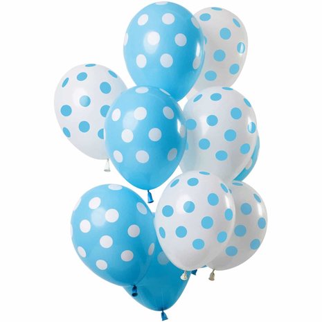 Set mit blau-weißen Luftballons mit weißen Punkten | 12 Stück
