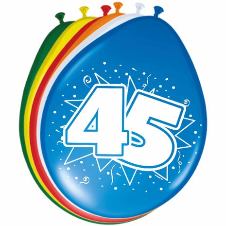 Folat 45. Geburtstagsballons, 30 cm | 8 Stück