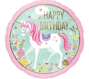 Amscan Magical Unicorn Happy Birthday Folie Ballon 45cm | per stuk Amscan Magical Unicorn Happy Birthday Folie Ballon 45cm | per stuk