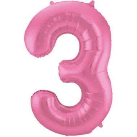 Folat Ballon folie cijfer 3 mat roze | 86cm Folat Ballon folie cijfer 3 mat roze | 86cm