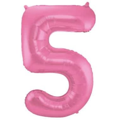 Folat Folie Ballon Cijfer 5 Mat Roze | 86cm Folat Folie Ballon Cijfer 5 Mat Roze | 86cm