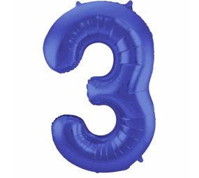 Folat Foil balloon number 3 matte blue | 86cm