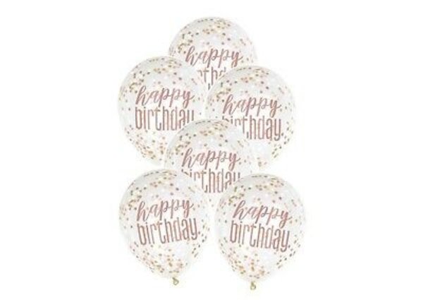 Unique Party Konfetti-Ballons, roségoldener Glitzer, 30 cm | 6 Stück