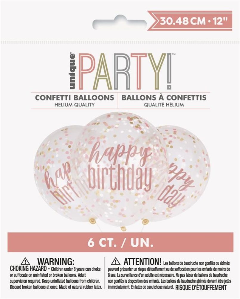 Unique Party Ballons Confettis Rose Gold Paillettes 30 cm | 6 pièces