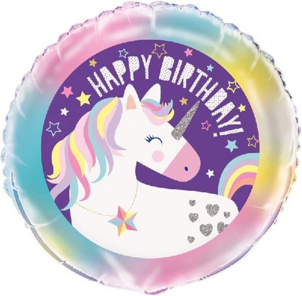 Unique Party Unicorn Hooray Happy Birthday Foil Balloon 45cm | per piece