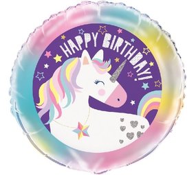Unique Party Unicorn Hooray Happy Birthday Foil Balloon 45cm | per piece