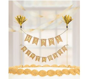 Happy Birthday Cake Decoration Gold
