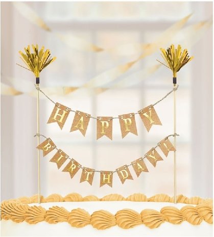 Taartdecoratie Happy Birthday Goud Taartdecoratie Happy Birthday Goud