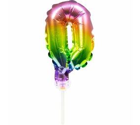 WeFiesta Folienballon-Kuchenaufsatz Regenbogenzahl 0 | 13 cm