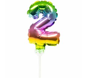 WeFiesta Folienballon-Kuchenaufsatz Regenbogenzahl 2 | 13 cm