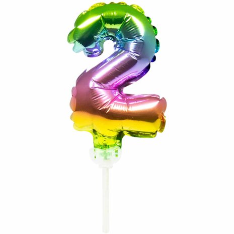WeFiesta Foil Balloon Cake Topper Rainbow Number 2 | 13 cm