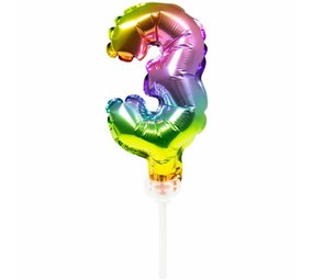 WeFiesta Décoration de gâteau en forme de ballon en aluminium, chiffre 3 arc-en-ciel | 13 cm