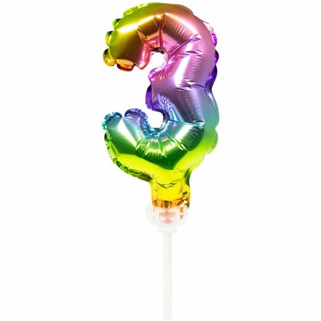 WeFiesta Décoration de gâteau en forme de ballon en aluminium, chiffre 3 arc-en-ciel | 13 cm