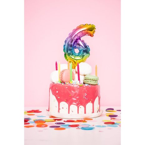 WeFiesta Folieballon Taart Topper Regenboog Cijfer 3 | 13 cm WeFiesta Folieballon Taart Topper Regenboog Cijfer 3 | 13 cm