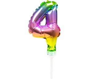 WeFiesta Folienballon-Kuchenaufsatz Regenbogen Zahl 4 | 13 cm