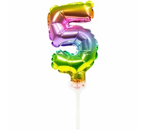 WeFiesta Folieballon Taart Topper Regenboog Cijfer 5 | 13 cm WeFiesta Folieballon Taart Topper Regenboog Cijfer 5 | 13 cm