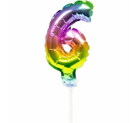 WeFiesta Folienballon-Kuchenaufsatz Regenbogen Zahl 6 | 13 cm