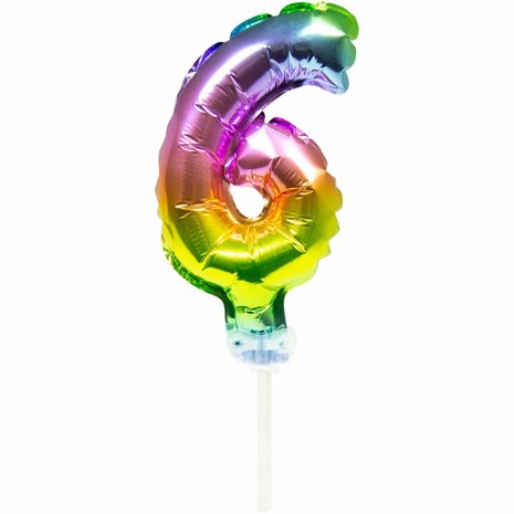 WeFiesta Folienballon-Kuchenaufsatz Regenbogen Zahl 6 | 13 cm