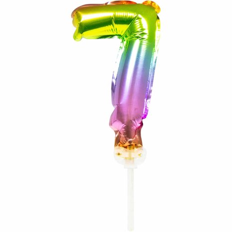 WeFiesta Folienballon-Kuchenaufsatz Regenbogen Zahl 7 | 13 cm