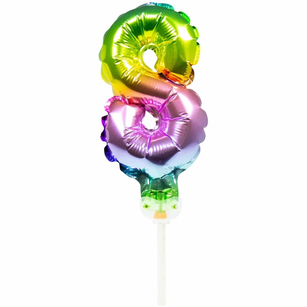 WeFiesta Décoration de gâteau en forme de ballon en aluminium, chiffre 8 arc-en-ciel | 13 cm