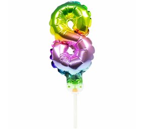 WeFiesta Décoration de gâteau en forme de ballon en aluminium, chiffre 8 arc-en-ciel | 13 cm