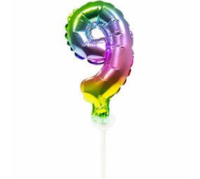 WeFiesta Folienballon-Kuchenaufsatz Regenbogen Zahl 9 | 13 cm WeFiesta Folienballon-Kuchenaufsatz Regenbogen Zahl 9 | 13 cm