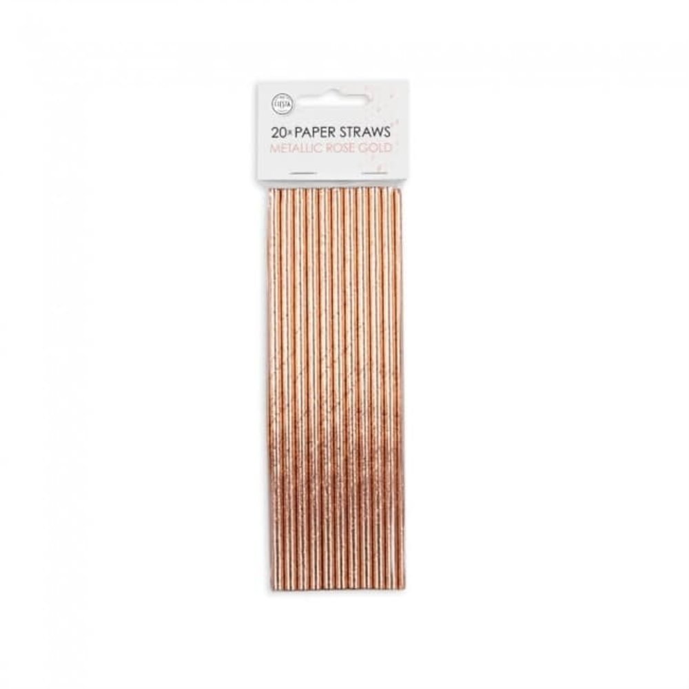 WeFiesta Papierstrohhalme, roségold-metallic | 20 Stück