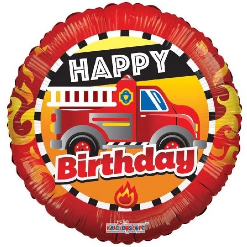 Kaleidoscope Ballon en aluminium « Joyeux anniversaire pompier » 45 cm | à l’unité
