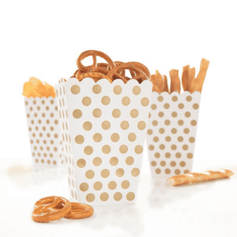 Unique Party Traktatie box wit met gouden stippen 12x13cm | 8 stuks