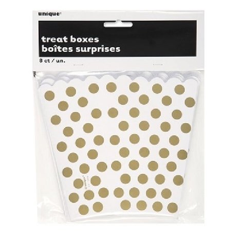 Unique Party Boîte à friandises blanche à pois dorés 12 x 13 cm | 8 pièces