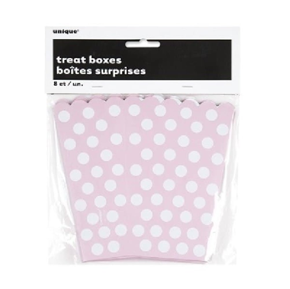 Unique Party Boîte à friandises rose à pois blancs 12 x 13 cm | 8 pièces