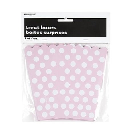 Unique Party Boîte à friandises rose à pois blancs 12 x 13 cm | 8 pièces