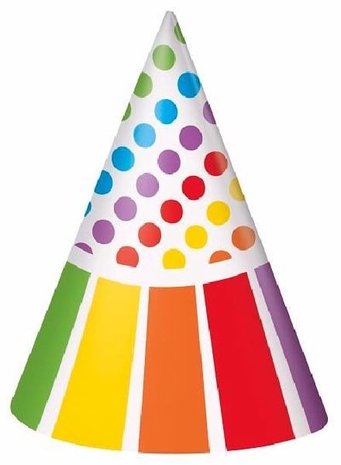 Hoedjes Regenboog stip-streep | 8 stuks Hoedjes Regenboog stip-streep | 8 stuks