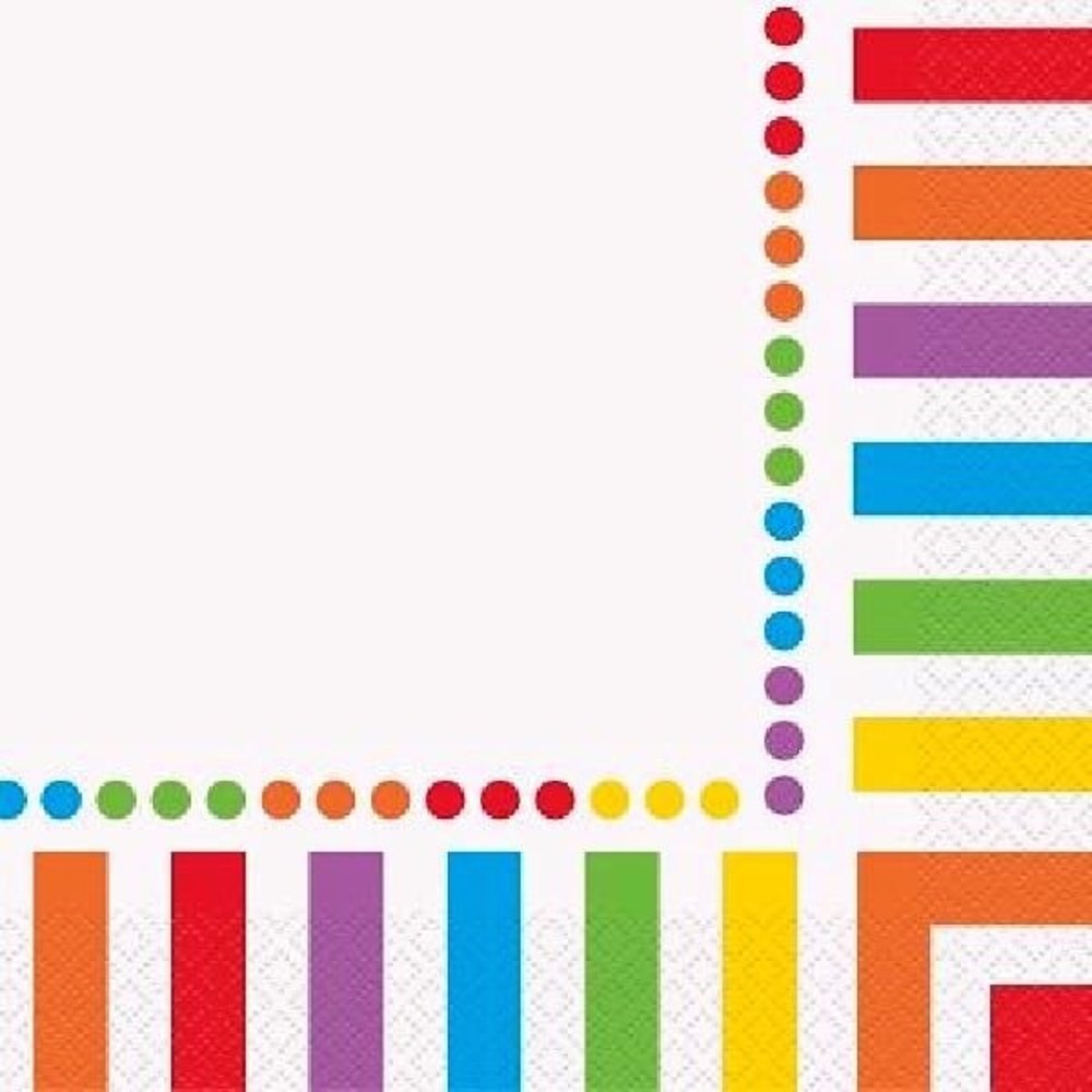 Unique Party Regenboog Servetten Stip en Streep 33x33 cm | 16 stuks
