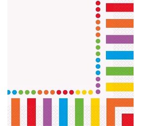 Unique Party Regenbogen-Servietten mit Punkten und Streifen, 33 x 33 cm | 16 Stück