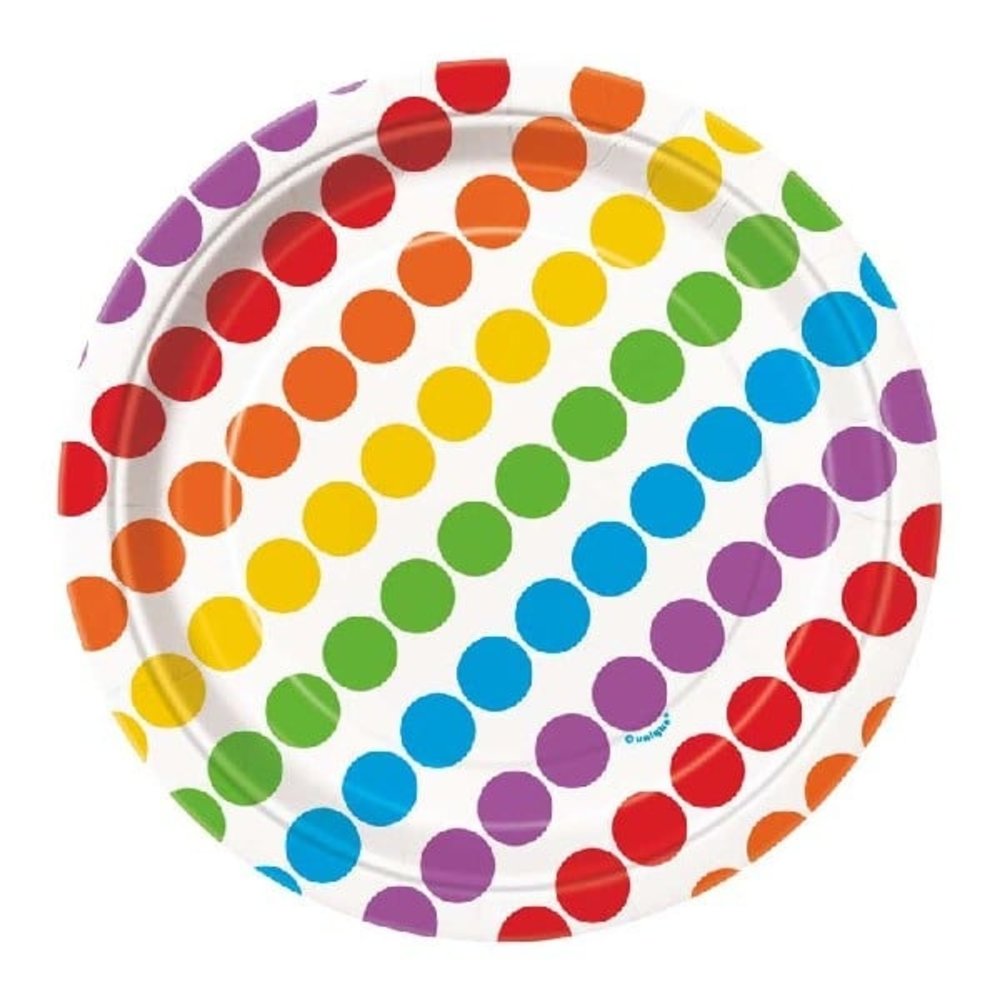 Taartbordje Regenboog stip-streep 17cm | 8 stuks Taartbordje Regenboog stip-streep 17cm | 8 stuks