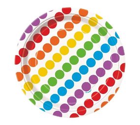 Assiette à gâteau à pois et rayures arc-en-ciel 17 cm | 8 pièces