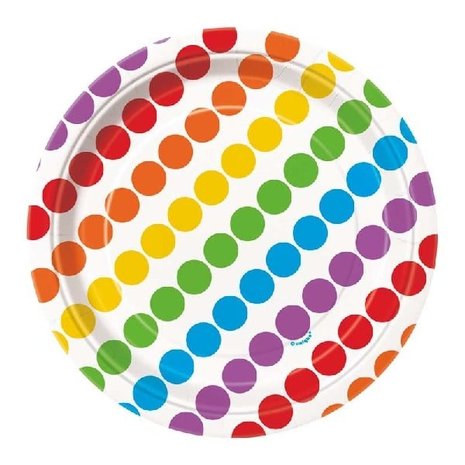 Taartbordje Regenboog stip-streep 17cm | 8 stuks Taartbordje Regenboog stip-streep 17cm | 8 stuks
