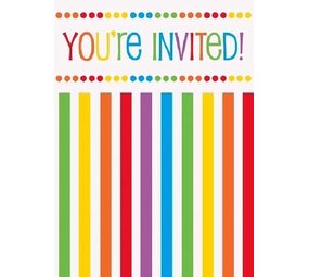 Uitnodiging Regenboog stip-streep | 8 stuks Uitnodiging Regenboog stip-streep | 8 stuks