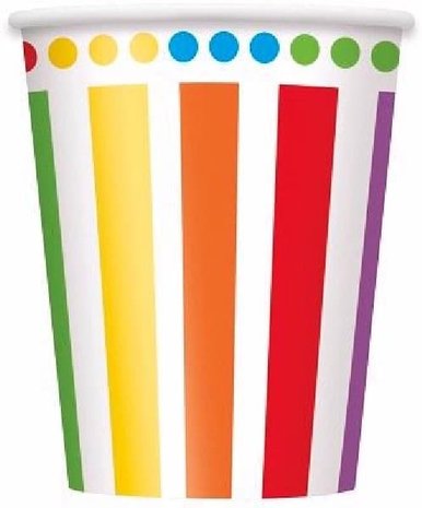 Regenbogen-Punkt-Streifen-Becher 270 ml | 8 Stück