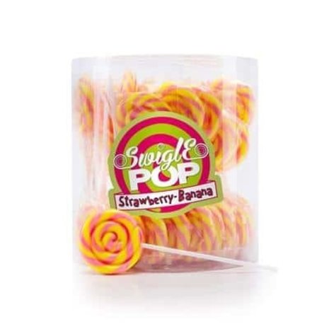 Felko Lolly Swigle Pop Mini Banaan Aardbei 12 gr. | 50 stuks in silo Felko Lolly Swigle Pop Mini Banaan Aardbei 12 gr. | 50 stuks in silo