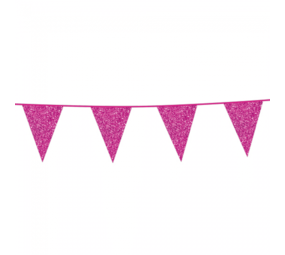 WeFiesta Guirlande de fanions rose fuchsia à paillettes 20 x 30 cm | 6 mètres