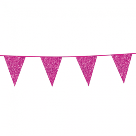 WeFiesta Guirlande de fanions rose fuchsia à paillettes 20 x 30 cm | 6 mètres