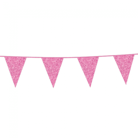 Paper Dreams Pink Glitter Flag Garland 20x30cm | 6 meters