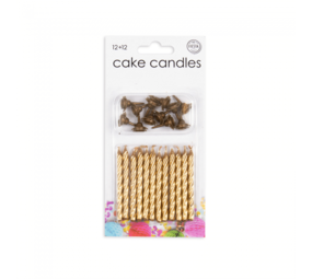 WeFiesta Gouden metallic taartkaarsjes | 12 stuks met losse houders WeFiesta Gouden metallic taartkaarsjes | 12 stuks met losse houders