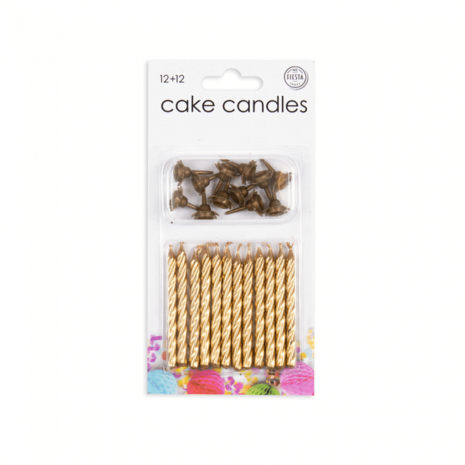 WeFiesta Gold metallic cake candles | 12 pieces with separate holders