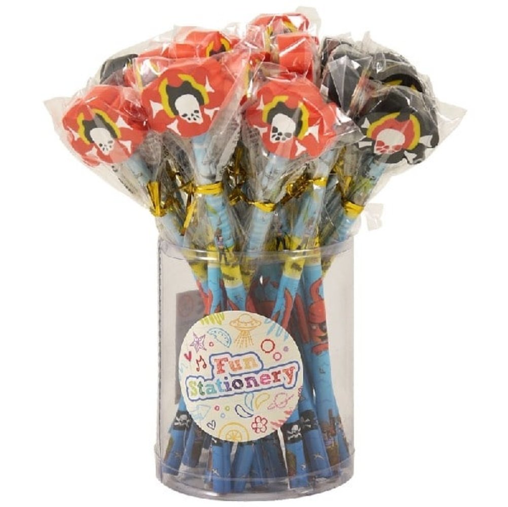 Henbrandt Crayon de pirate avec gomme 19 cm | 24 pièces