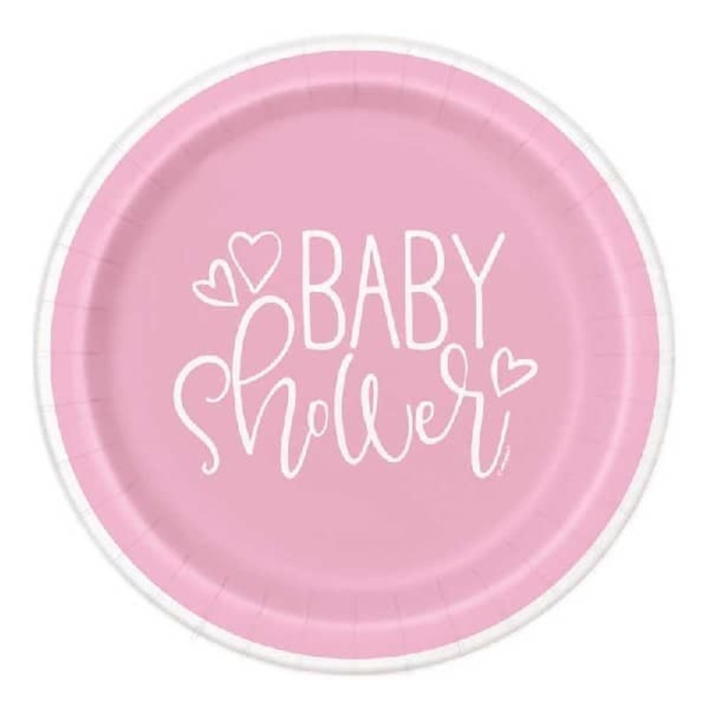 Babyparty-Teller mit rosa Herzen, 18 cm | 8 Stück
