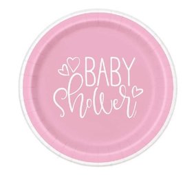 Baby Shower plate pink hearts 18cm | 8 pieces